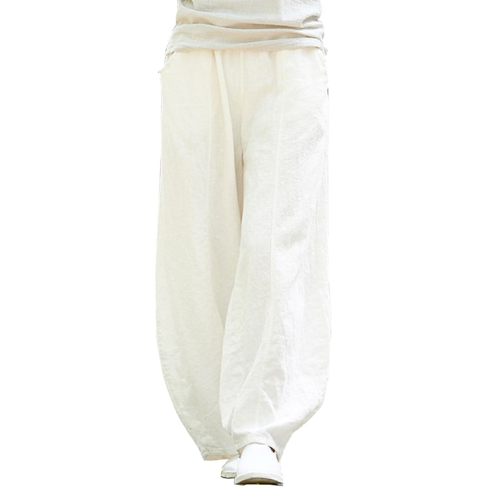 Women's Casual Cotton Linen Baggy Pants with Elastic Waist Relax Fit Lantern Trouser