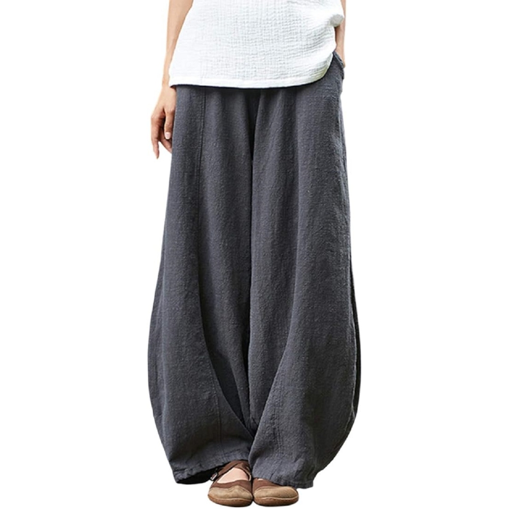 女式亚麻棉休闲松紧腰宽松灯笼裤