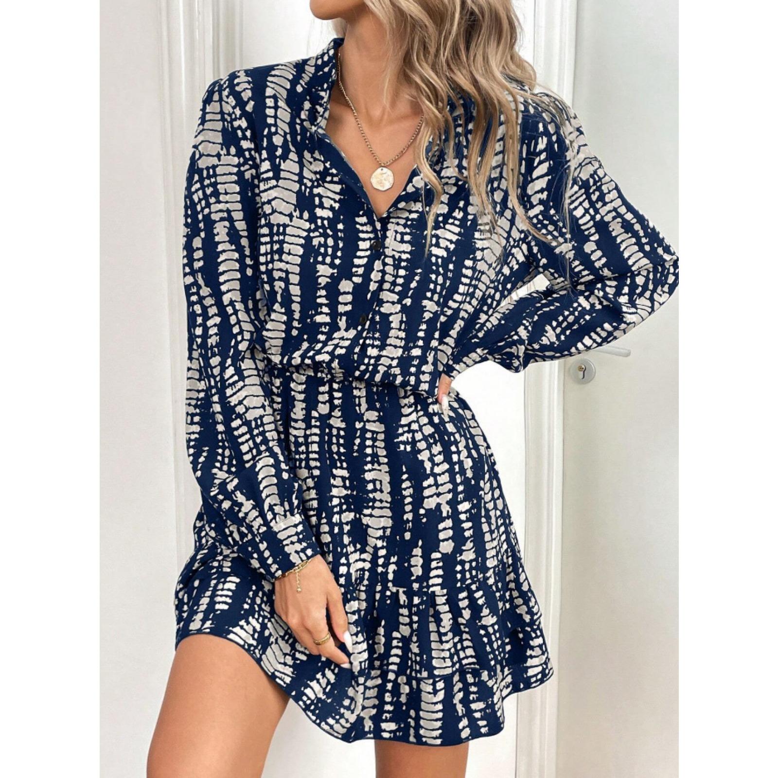 2025夏季修身时尚长袖V领荷叶边连衣裙