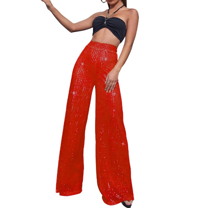 女装高腰时尚休闲裤亮片宽松垂感阔腿裤夏季女