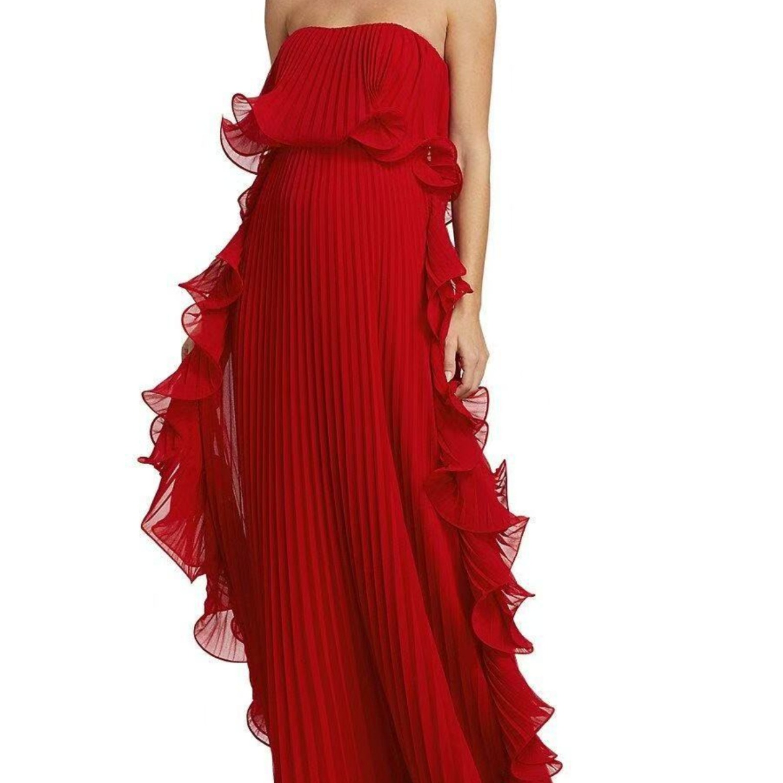 压褶裹胸大摆连衣裙