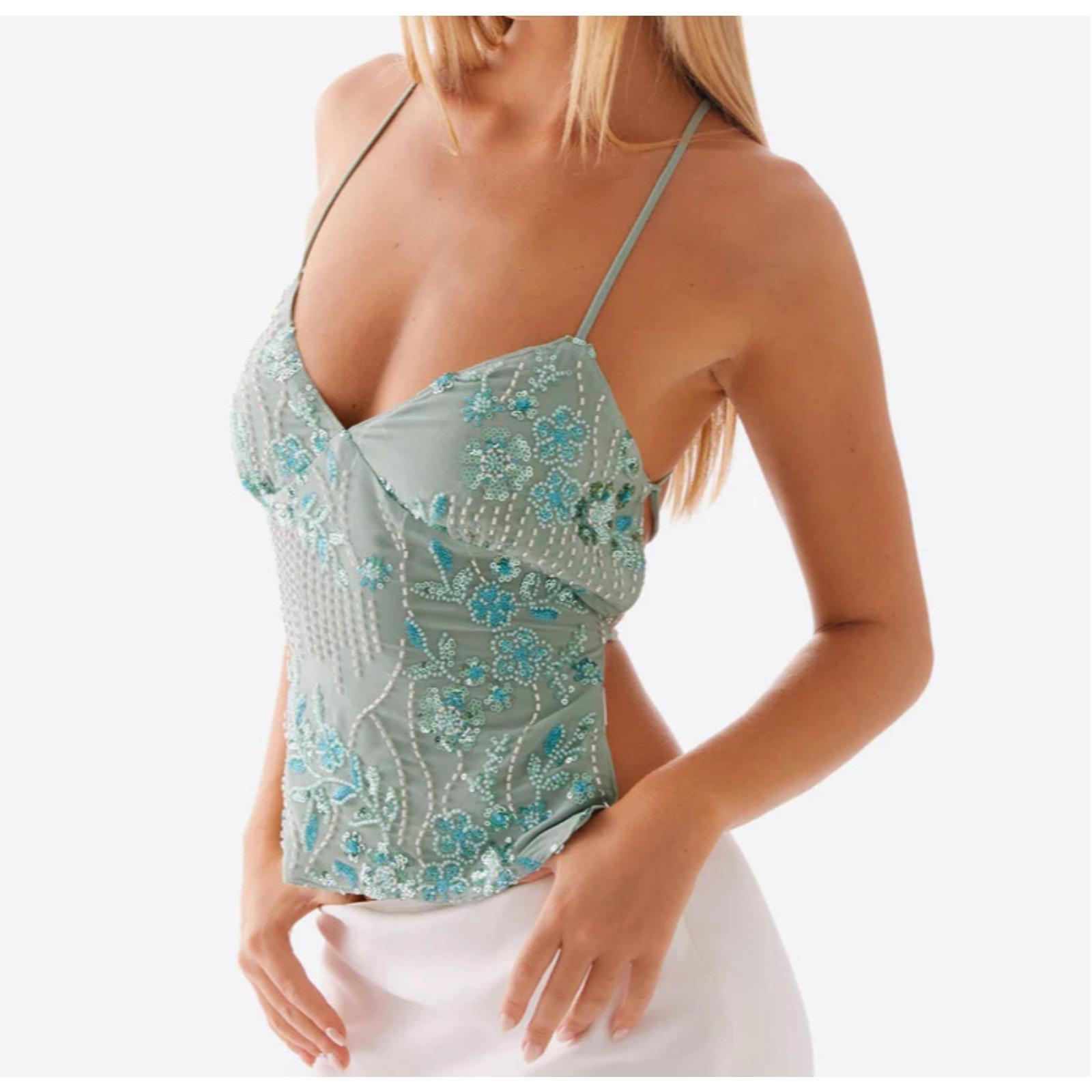 亚马逊25夏新款跨境欧美女装刺绣亮片背心吊带性感辣妹吊带上衣女