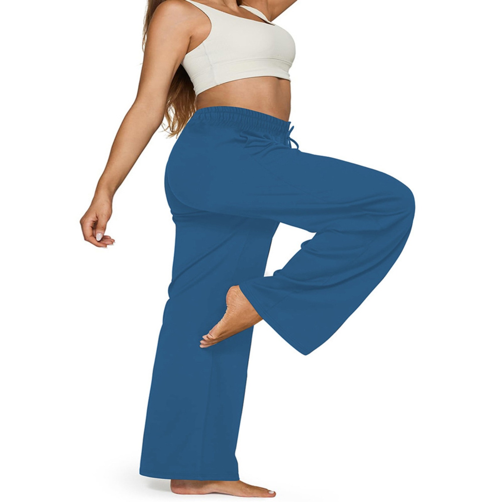 大码阔腿直筒休闲裤带口袋女新款宽松抽绳阔腿裤