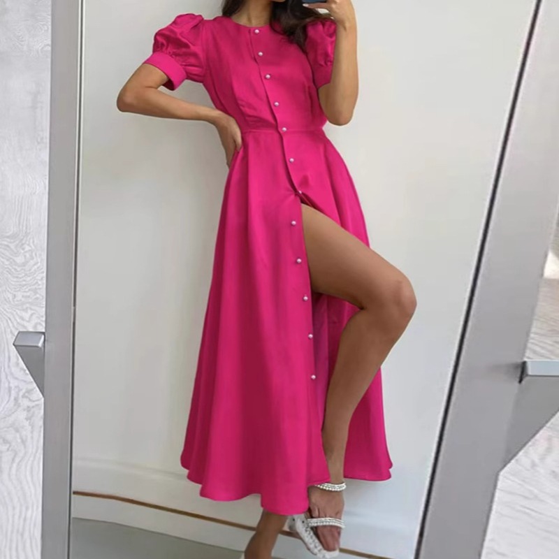 女装新款开衫显瘦气质高腰连衣裙优雅短袖