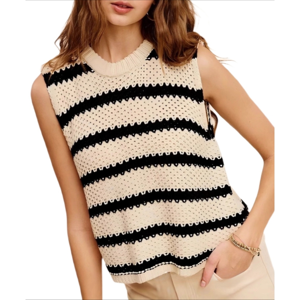 Womens 2025 Summer Ribbed Knit Tank Crewneck Sleeveless Striped Vest Lightweight Hollow Going Out Top