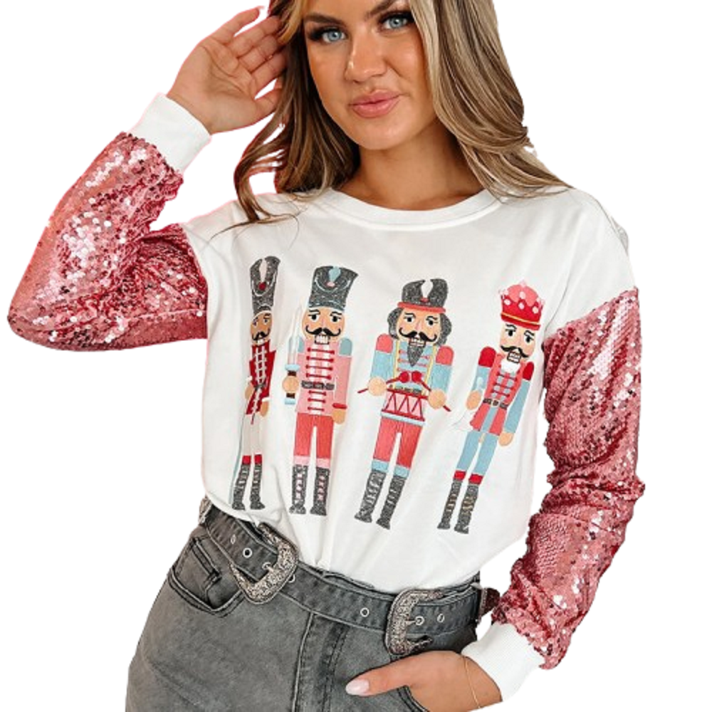 圆领拼接亮片休闲卫衣2025圣诞款