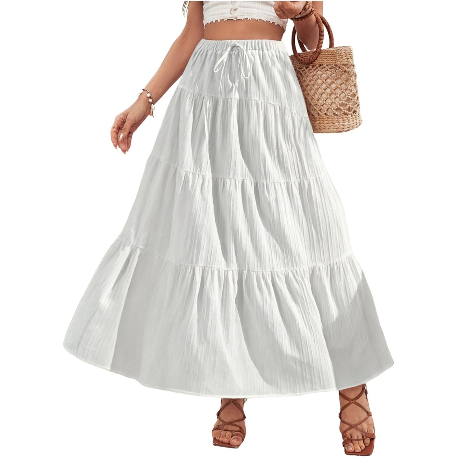 Women's Flowy Flared Ruffle Boho Long Skirt Summer Maxi Skirt