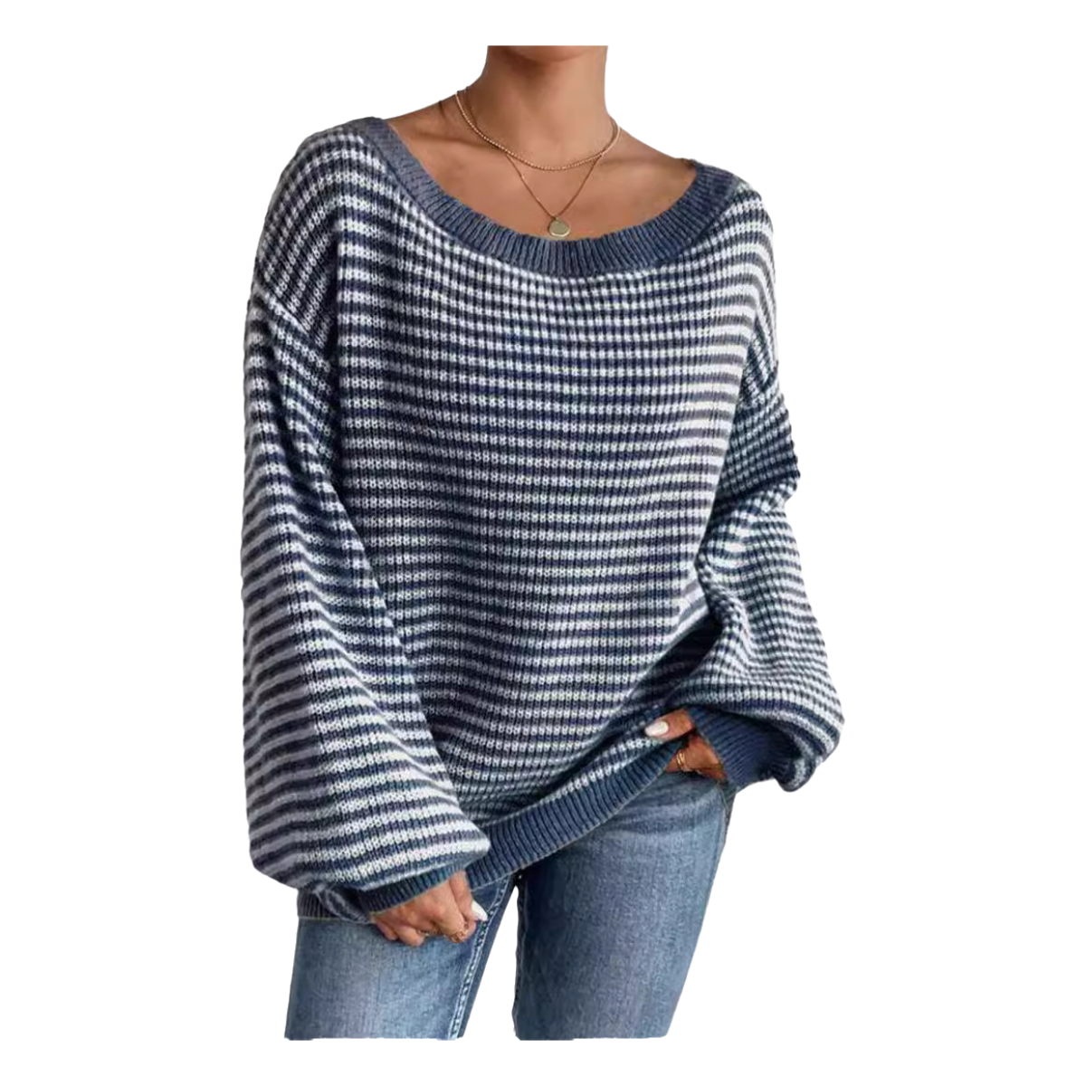 女士露肩毛衣长袖针织衫宽松套头毛衣上衣