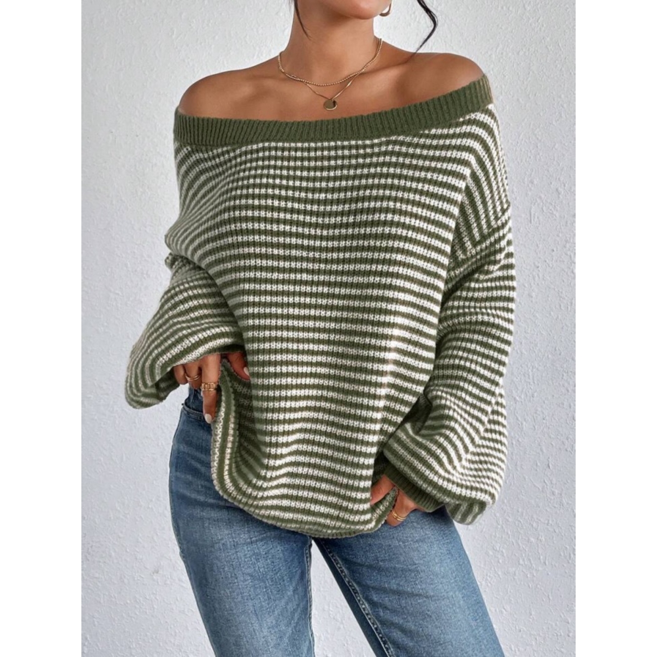 Women Off Shoulder Sweater Long Sleeve Knit Sweater Loose Pullover Jumper Tops