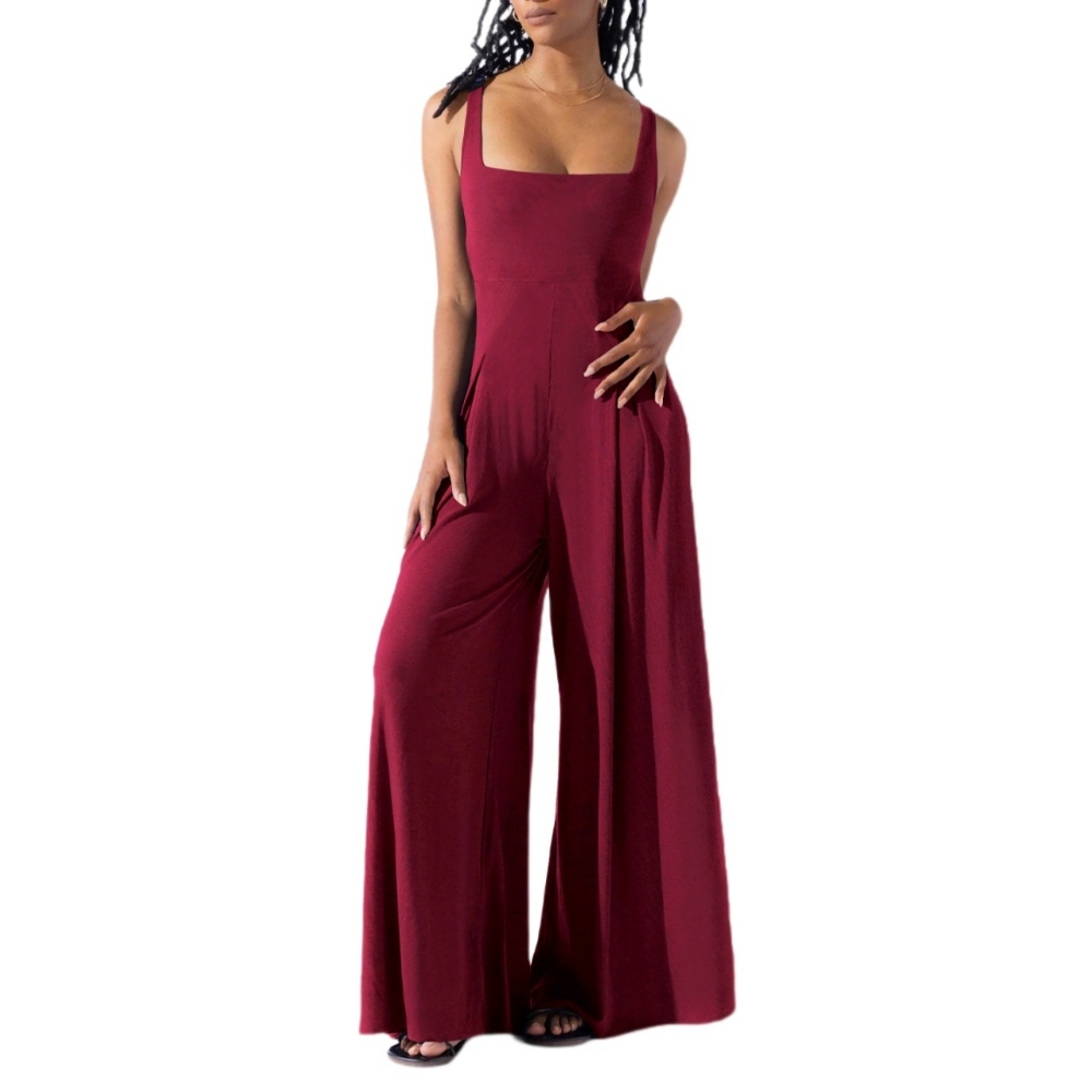 时尚休闲针织性感吊带阔腿连体裤2025新款跨境夏季亚马逊欧美女装