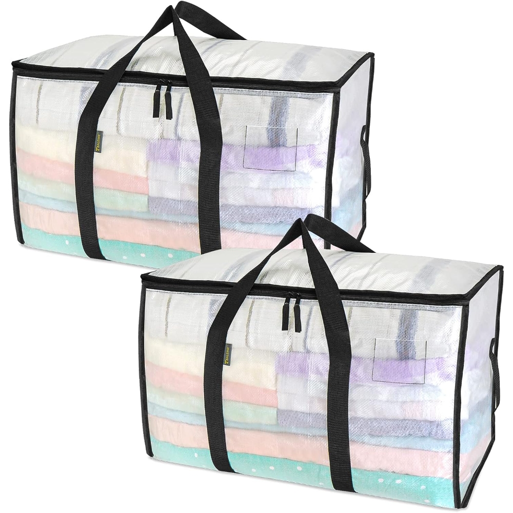 6-Pack Oversized Moving Bags with Reinforced Handles, Heavy-Duty Storage Tote for Clothes, Moving Supplies (Clear, 6-Pack)