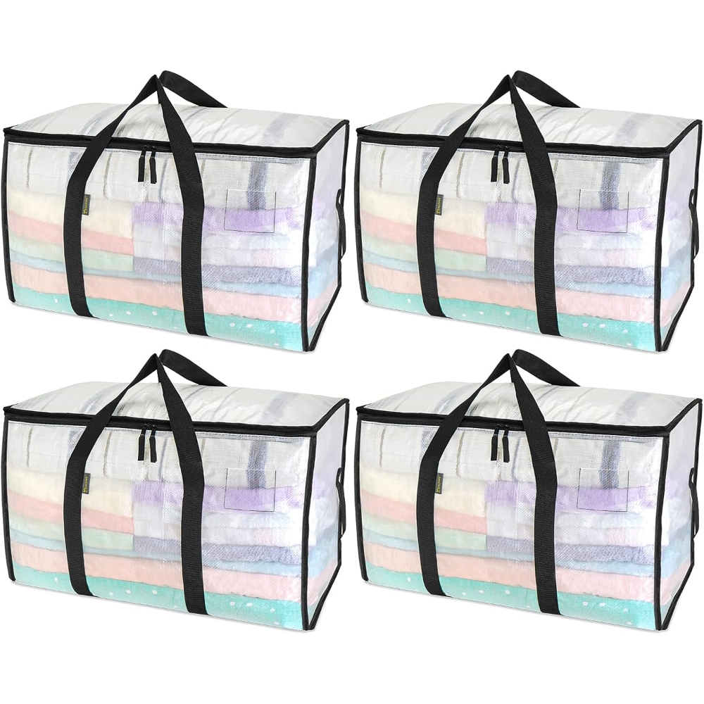 6-Pack Oversized Moving Bags with Reinforced Handles, Heavy-Duty Storage Tote for Clothes, Moving Supplies (Clear, 6-Pack)