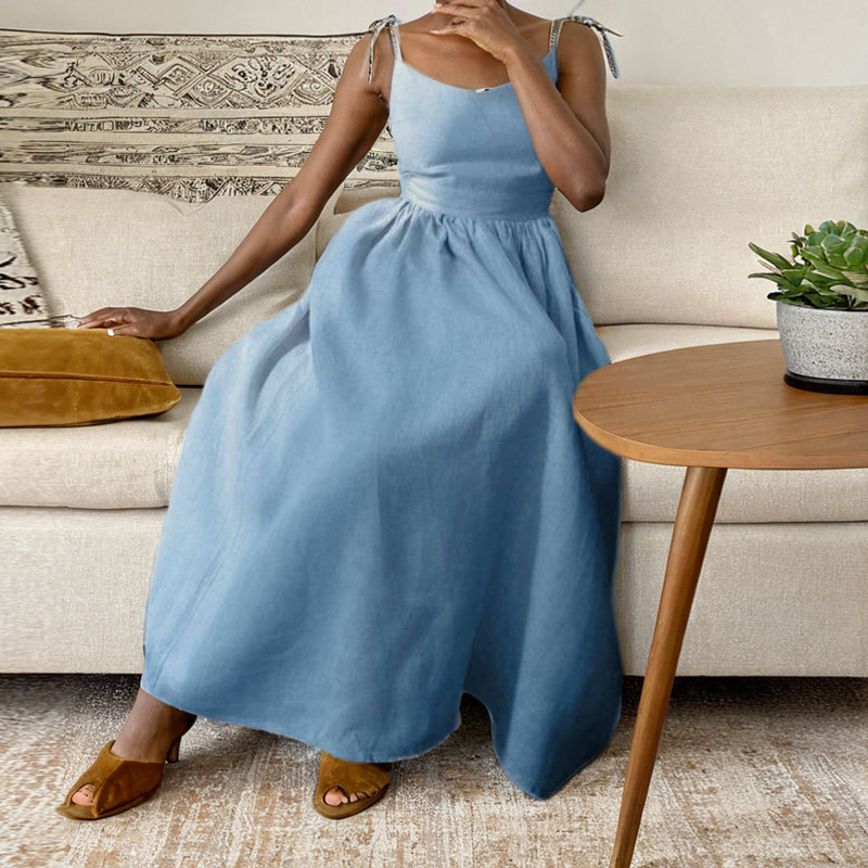 女装露背优雅性感V领高腰时尚吊带连衣裙