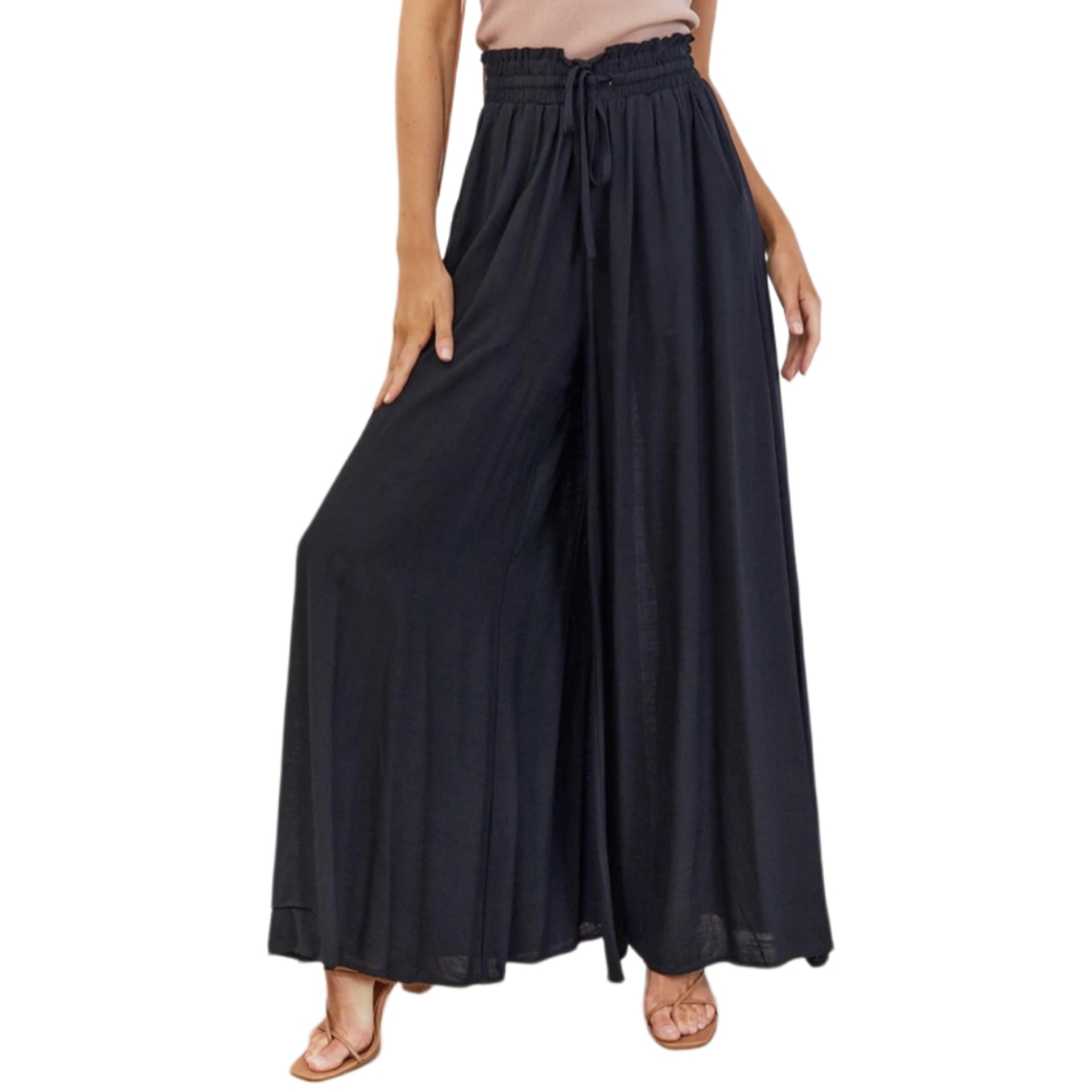 欧美跨境春夏季新款女装阔腿长裤松紧腰带阔腿高腰长款裙裤女春夏