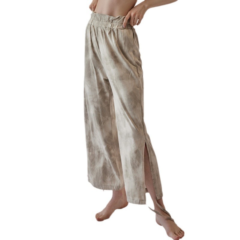 夏季泼墨印花透气瑜伽裤直筒绑带显瘦束腿休闲禅意瑜伽裤健身裤女