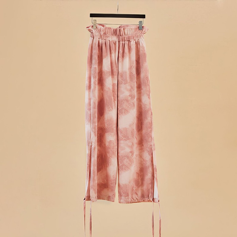 夏季泼墨印花透气瑜伽裤直筒绑带显瘦束腿休闲禅意瑜伽裤健身裤女