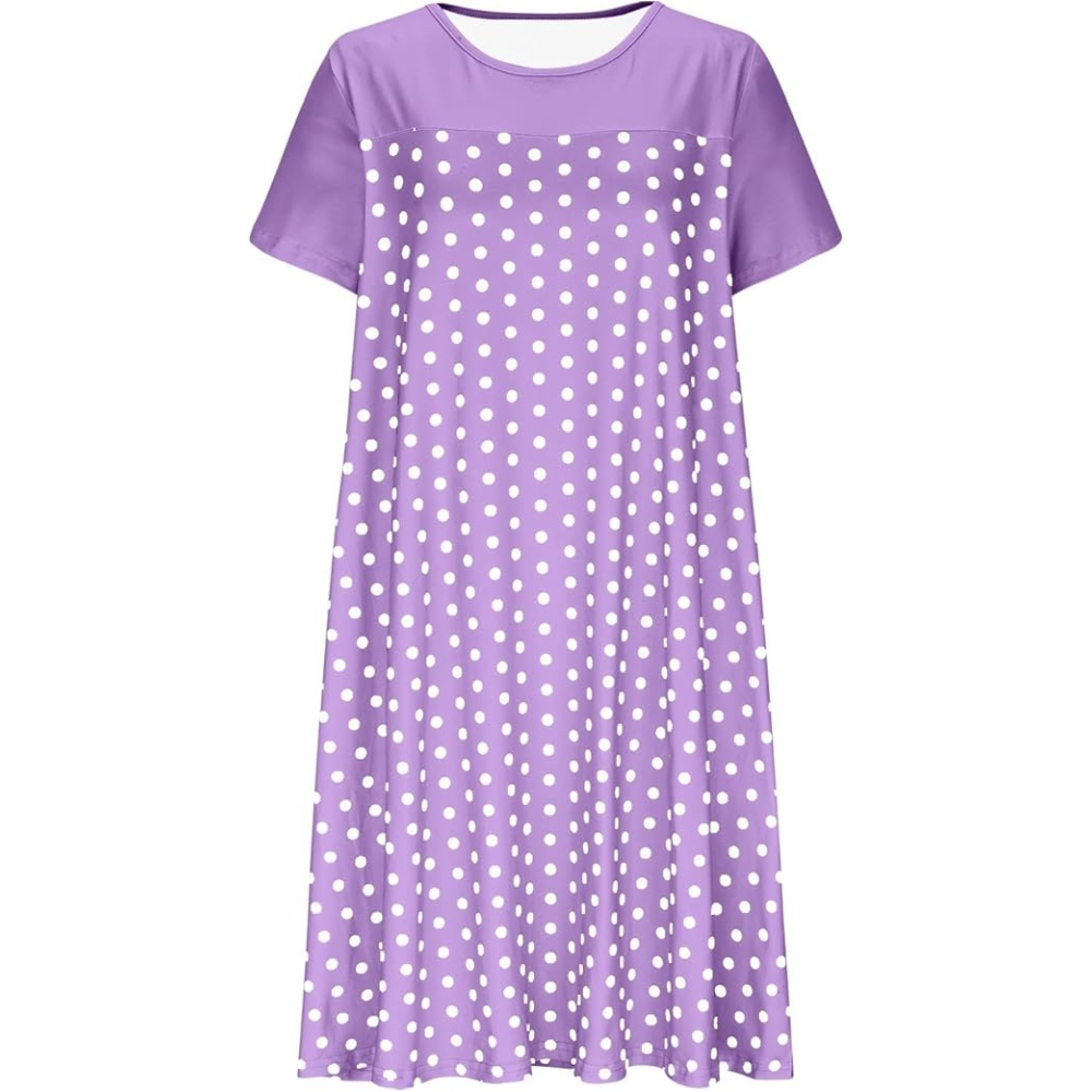 2025春夏季新款欧美跨境波点圆领短袖睡裙舒适连衣裙女装