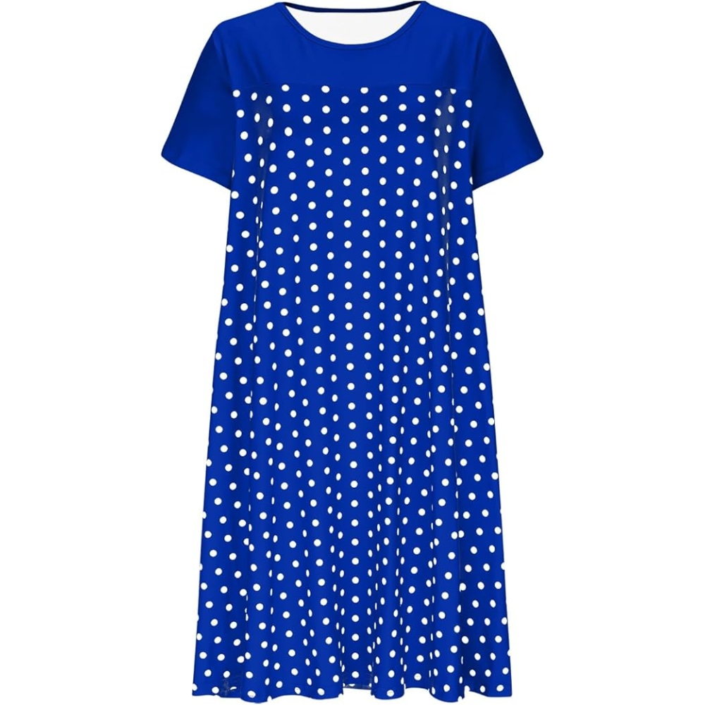2025春夏季新款欧美跨境波点圆领短袖睡裙舒适连衣裙女装