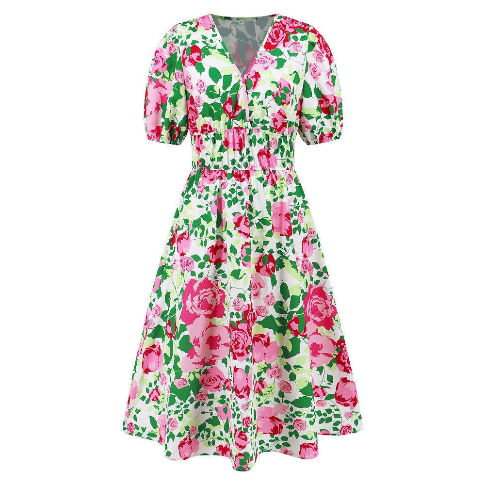 Women's 2025 Summer Boho Floral V-Neck Dress A-Line Maxi Sundress Lightweight Beach Vacation Outfit
