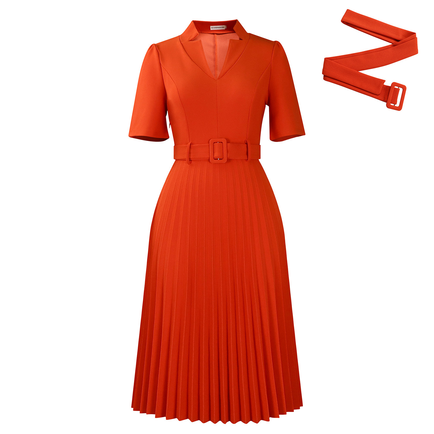Women's V-Neck Pleated Dress Short Sleeve High Waist Dress Summer Casual Outfit Breezy & Beautiful Short Sleeve Ruffle Dress with Waist-Defining Silhouette