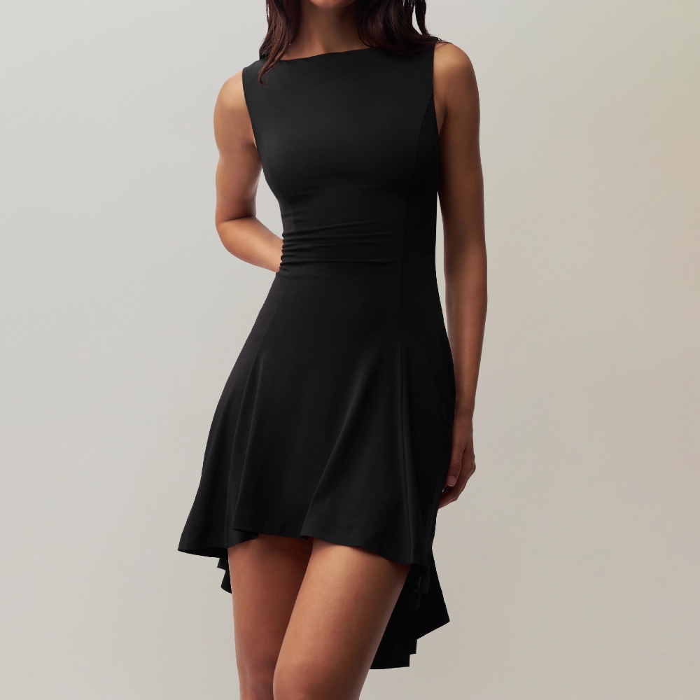 亚马逊2025修身纯色新款无袖性感辣妹欧美一字领连衣裙收腰显瘦背