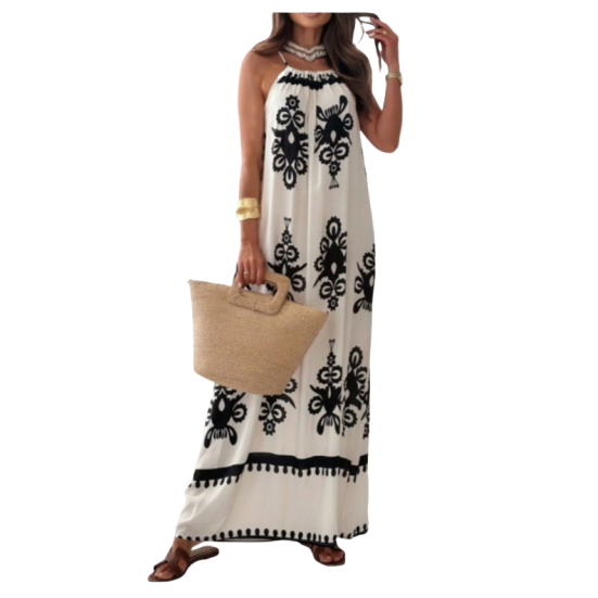 Summer Maxi Dresses for Women 2025 Casual Floral Halter Sleeveless Boho Dress Flowy Beach Vacation Outfits