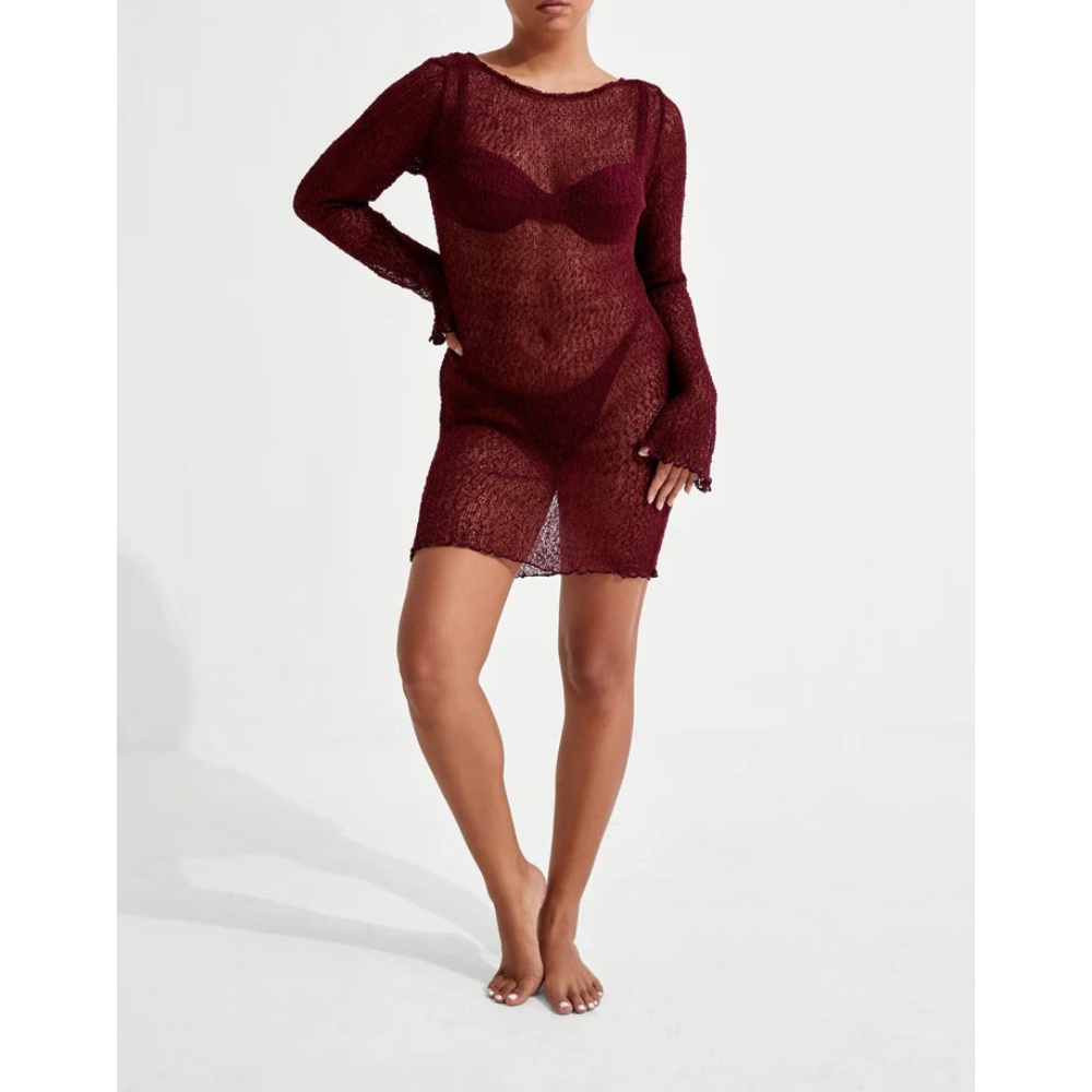 2025夏季新款欧美跨境针织性感沙滩裙罩衫镂空度假裙子女夏连衣裙