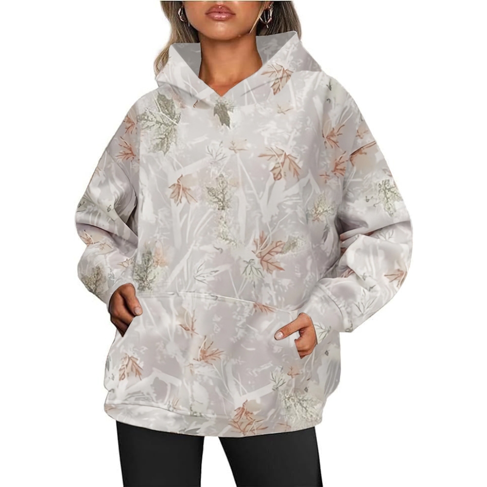 Womens Camo Hoodies Maple Leaf Print Oversized Hooded Sweatshirt Fleece Pullover Sweatshirts Long Sleeve with Pocket