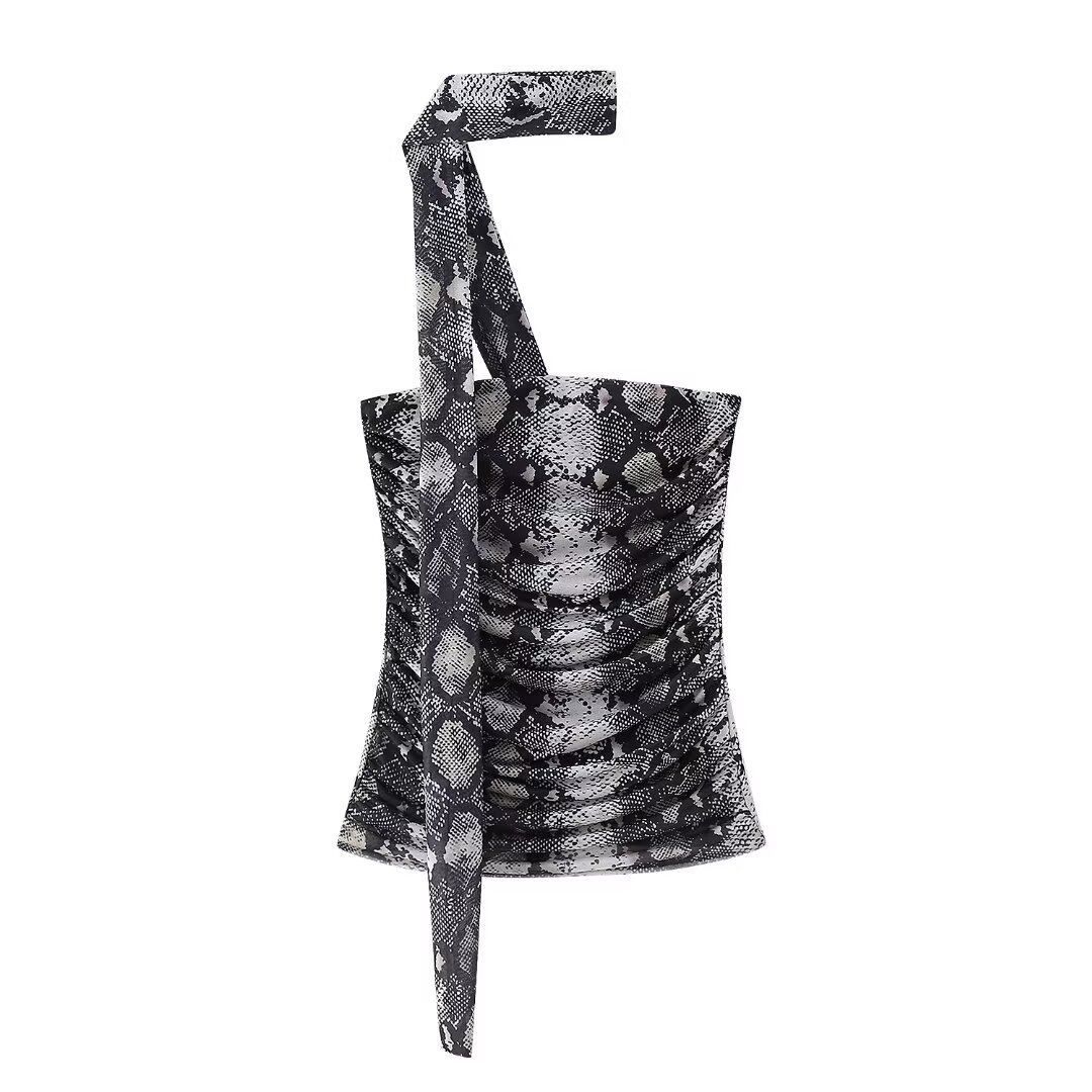 欧美风女装动物纹绢网抹胸上衣半身裙