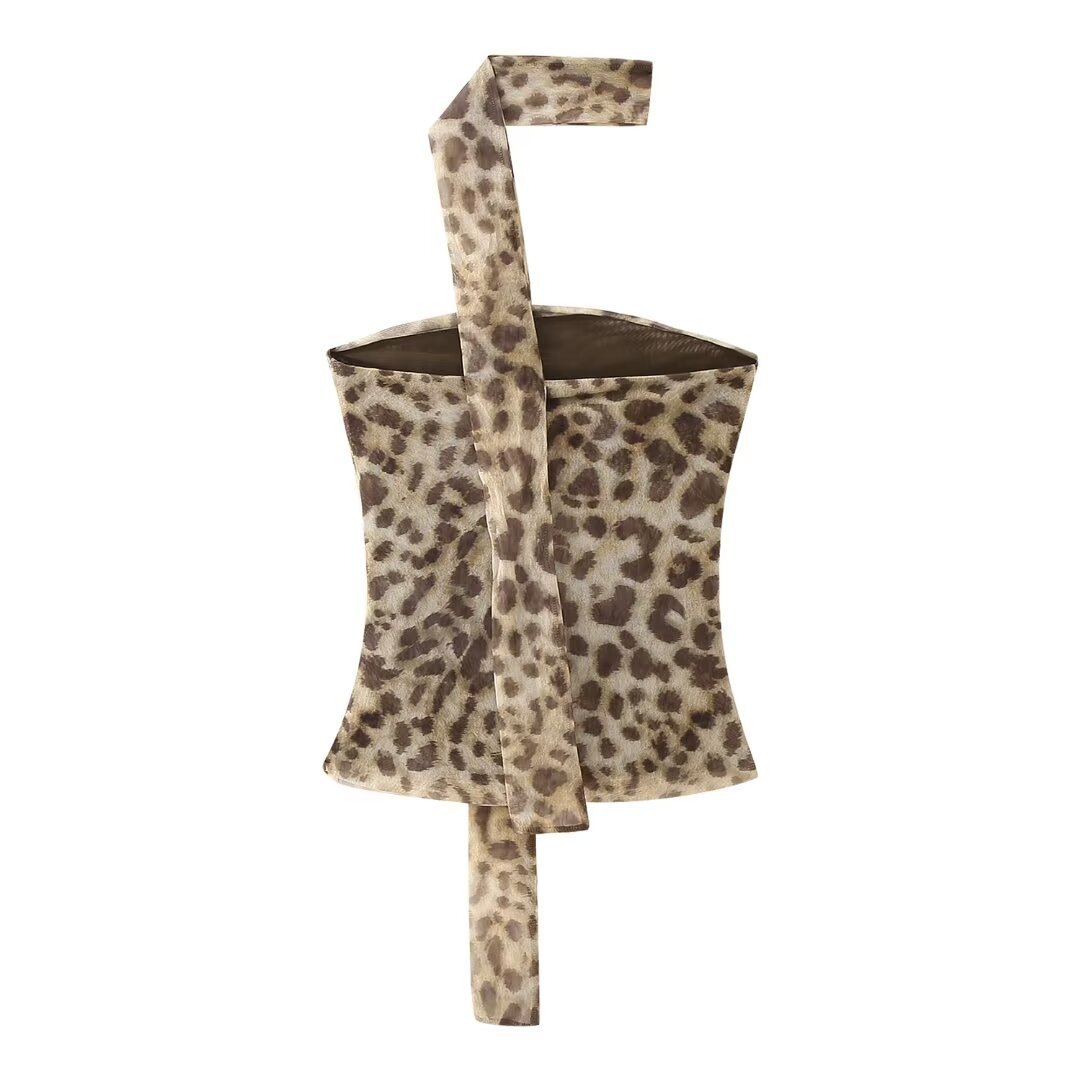 欧美风女装动物纹绢网抹胸上衣半身裙