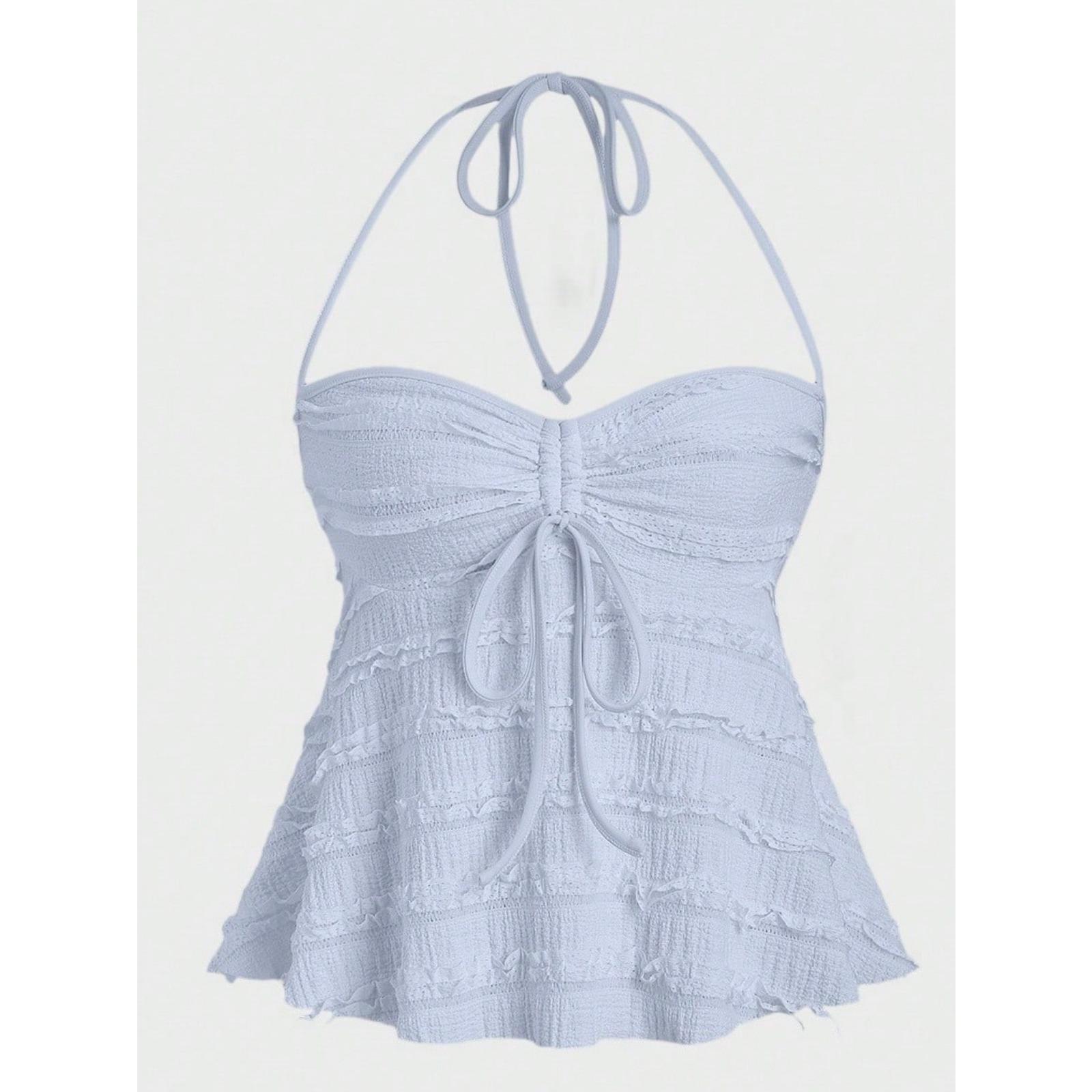 新款跨境外贸不规则系带挂脖背心吊带夏季性感辣妹针织吊带衫