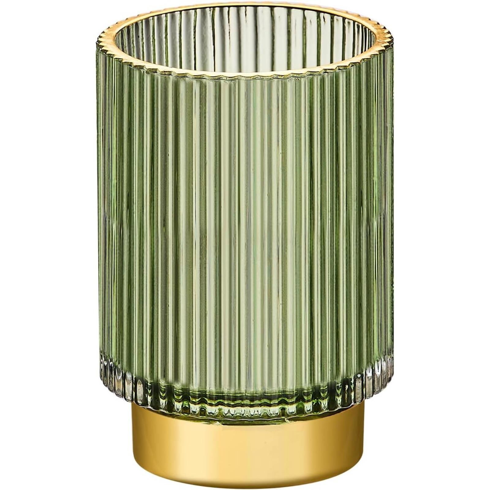 金边加厚条纹玻璃收纳桶笔筒墨绿色杯子化妆刷桶桌面花瓶水培花器