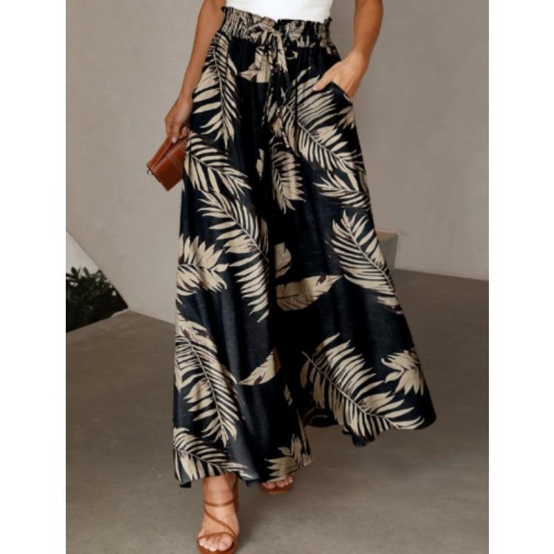 新款印花舒适休闲阔腿长裤女