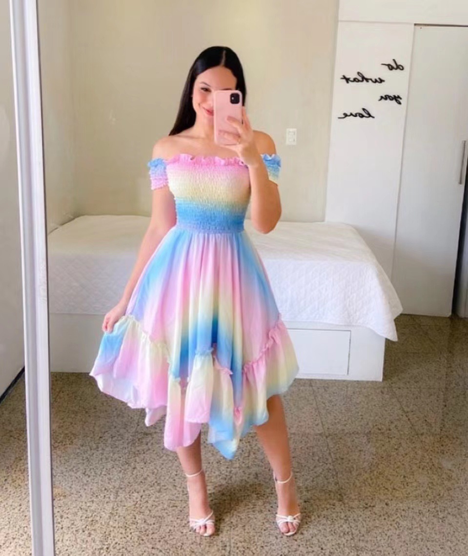 女子背心及地长裙夏季派对短波西米亚度假裙