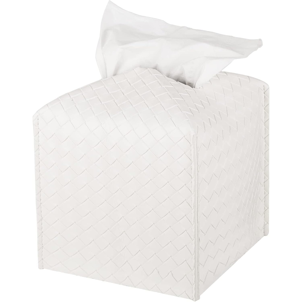 Tissue Box Cover PU Leather Tissue Holder Square Facial Tissue Case Facial Paper Organizer Dispenser for Bathroom, Vanity Countertop, Tabletop, Car, Black