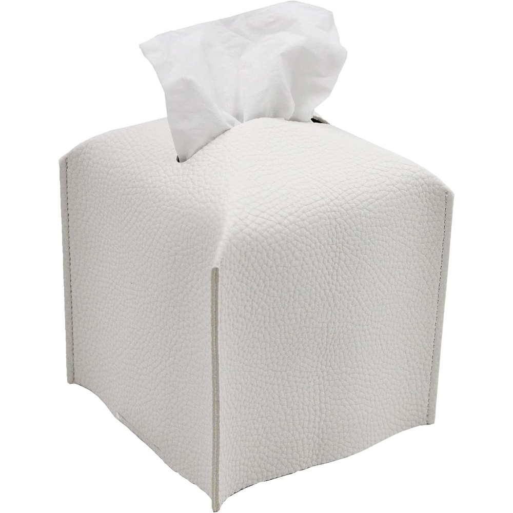 Tissue Box Cover, Square Decorative PU Leather Tissue Box Holder Modern Tissue Case Facial Paper Organizer Dispenser for Bathroom, Vanity Countertop, Night Stands, Desk, Car 5X5X5'' | Black
