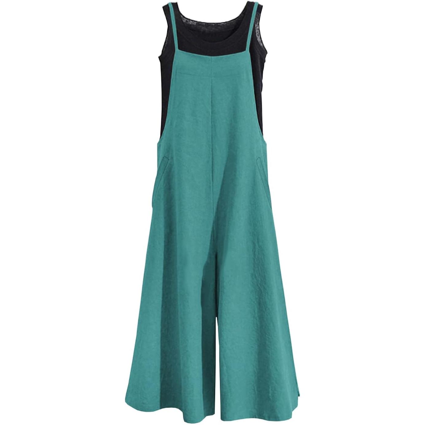 春夏季高腰阔腿背带裤女新款学生宽松显瘦休闲纯色简约吊带连体裤