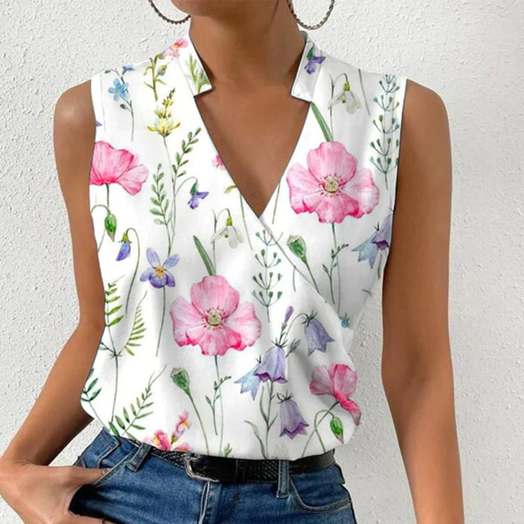 Women's Summer Tank Tops Sleeveless V Neck Shirts Casual Slim Fit Boho Floral Printed Blouses