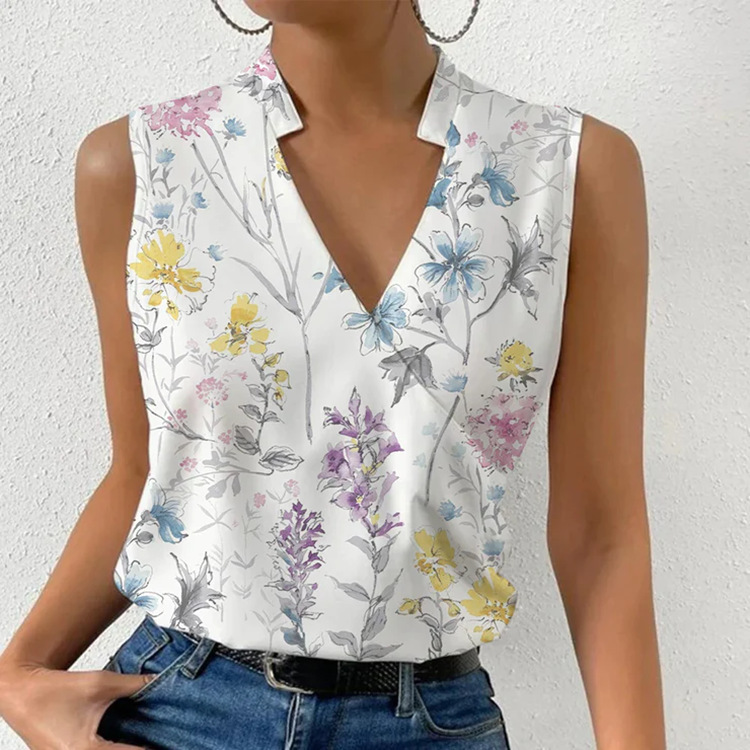 Women's Summer Tank Tops Sleeveless V Neck Shirts Casual Slim Fit Boho Floral Printed Blouses