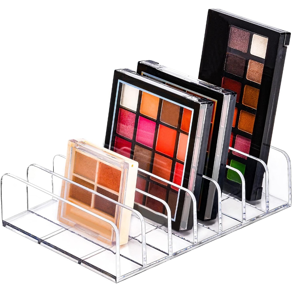 Eyeshadow Palette Makeup Organizer, Acrylic 7-Section Divided Make up Organizers and storage for Bathroom Vanity Countertop, Transparent