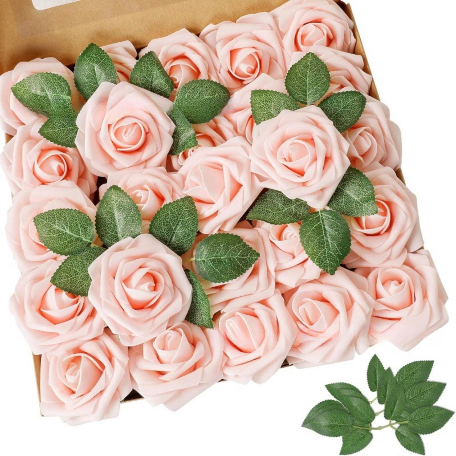 25朵8CM仿真玫瑰花带杆袋装盒装pe花托泡沫花头婚庆