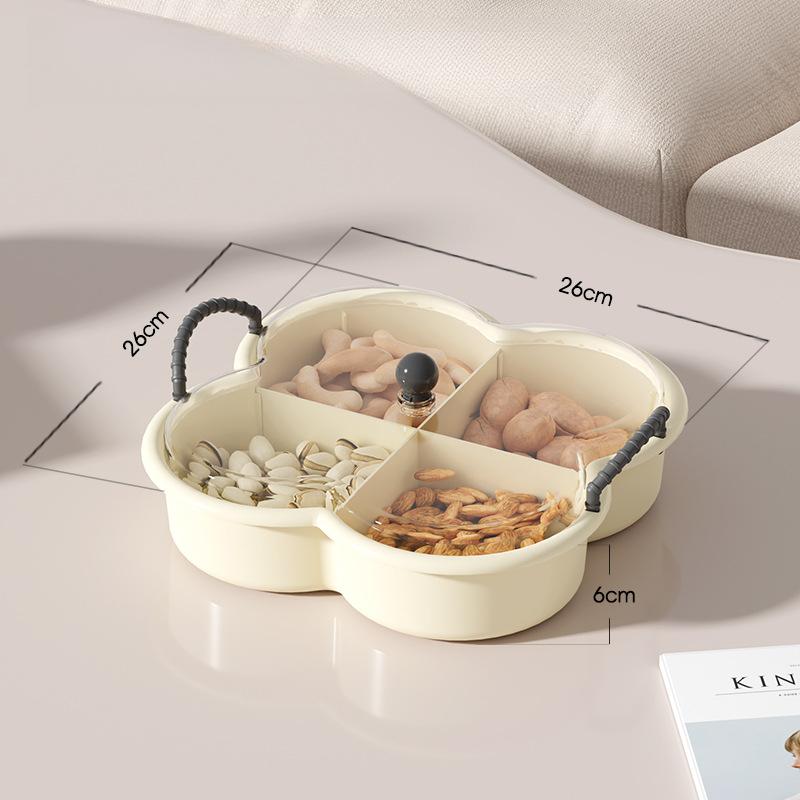 Divided Serving Tray with Lid and Handle - 4 Compartments Snack Box, Portable Kitchen Container for Candy Fruits, Nuts, Snack Party & Picnic
