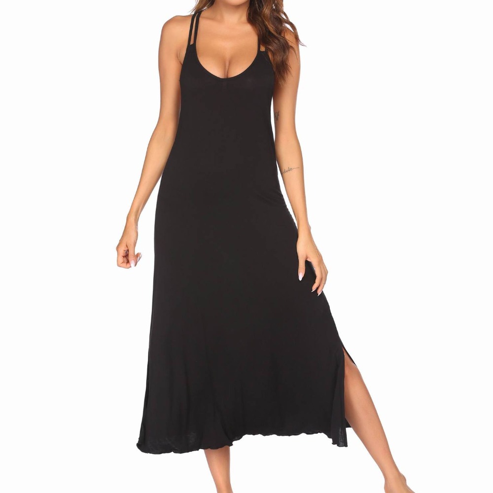 女士家居服睡衣吊带长裙纯色休闲睡裙女