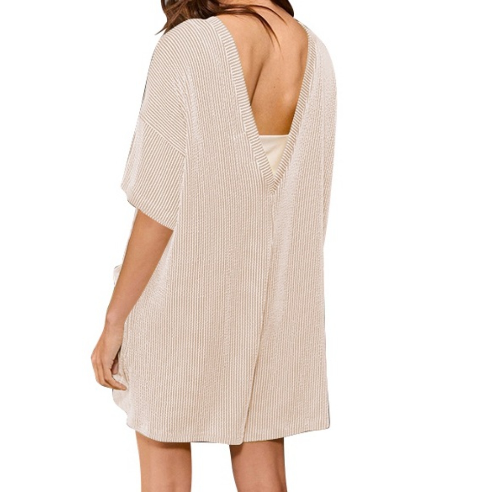 欧美跨境亚马逊独立站2025新品女士宽松口袋后背V领短袖连体裤