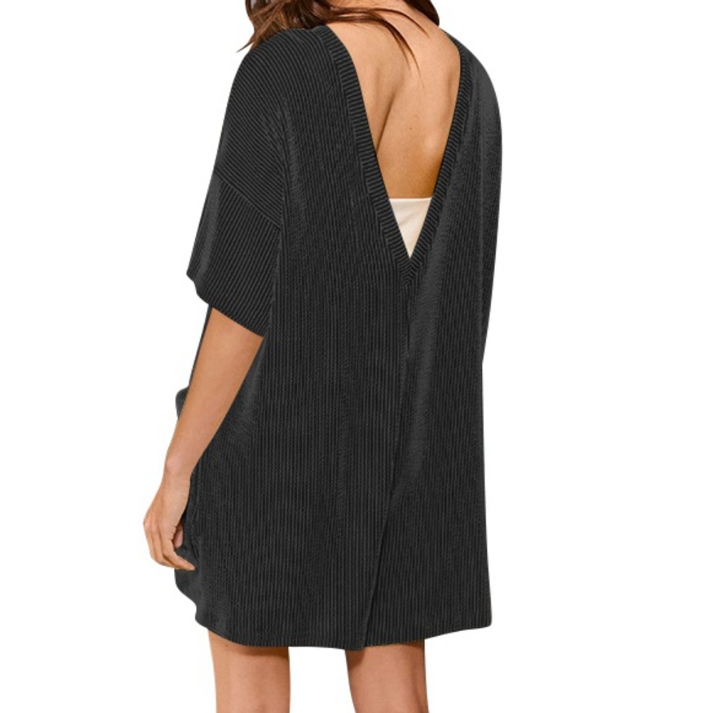 欧美跨境亚马逊独立站2025新品女士宽松口袋后背V领短袖连体裤