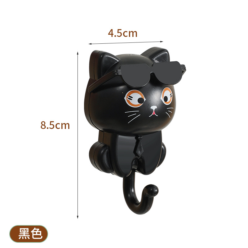 创意玄关衣钩钥匙卡通可爱黑猫衣帽粘钩免孔强力眼睛转动猫咪挂钩