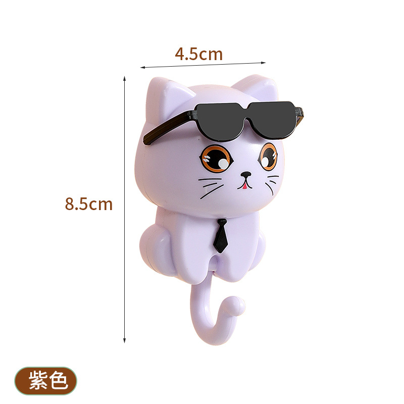 创意玄关衣钩钥匙卡通可爱黑猫衣帽粘钩免孔强力眼睛转动猫咪挂钩
