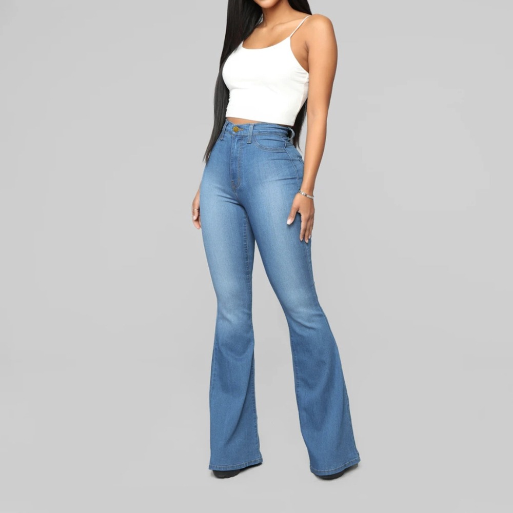 女装高腰弹力修身马蹄裤牛仔裤