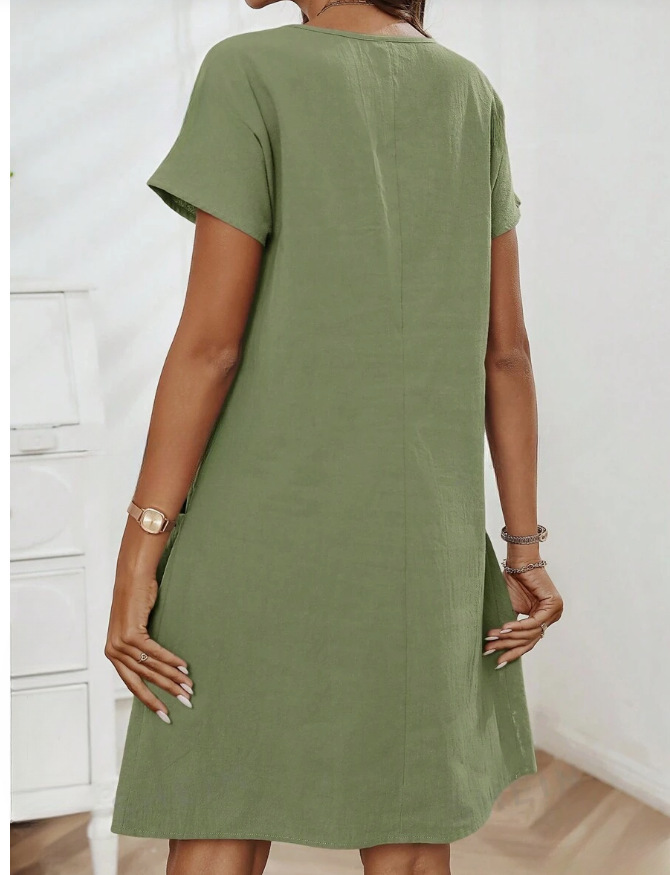 women's Casual Party Zipper Placket Button Double Pockets Summer Casual Dress Mini Dress