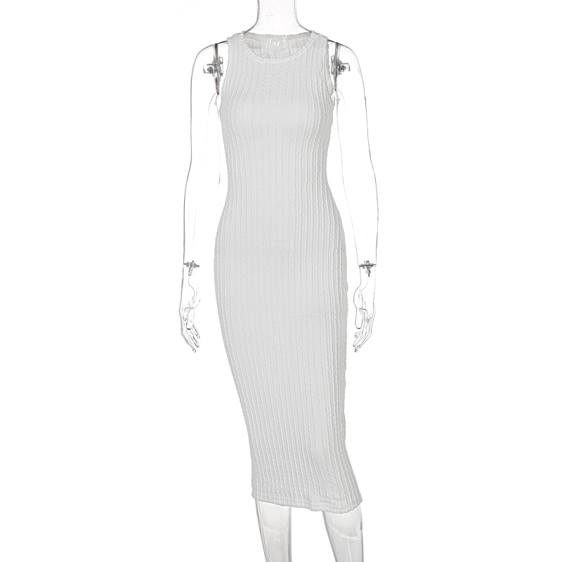 欧美跨境女装2025新款夏季时尚休闲针织无袖圆领连衣裙女厂家批发